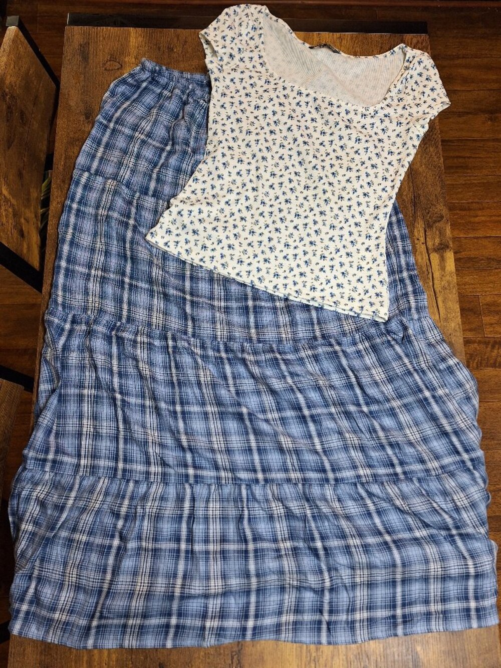 Blue and White multi pattern skirt Set Size S